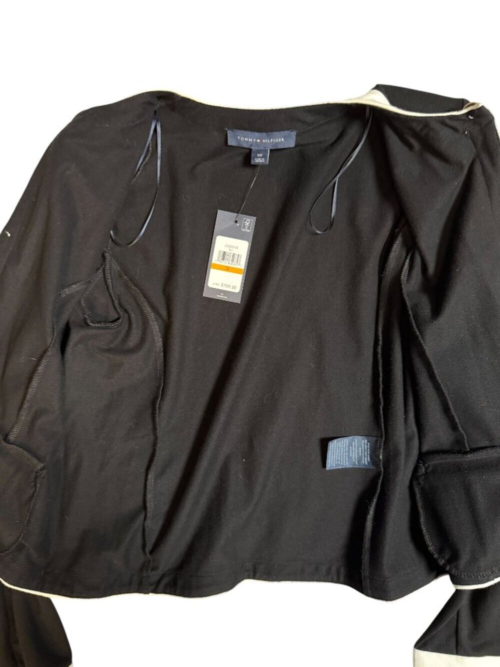 Tommy Hilfiger Black & White Cropped Blazer Jacket Open Front Size Small - Picture 5 of 8